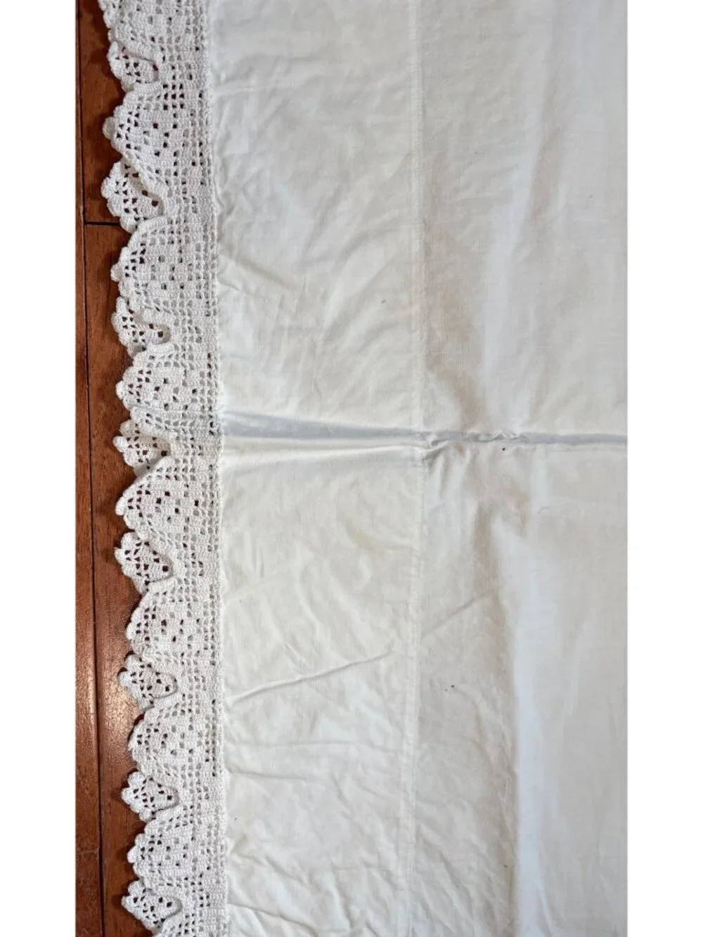 White Cotton Pillowcase Crocheted Lace Hem Antique Charm Vintage